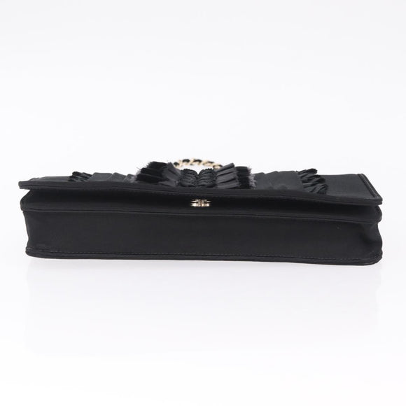 CHANEL Chain Shoulder Bag Satin Black Gold CC Auth 210649M