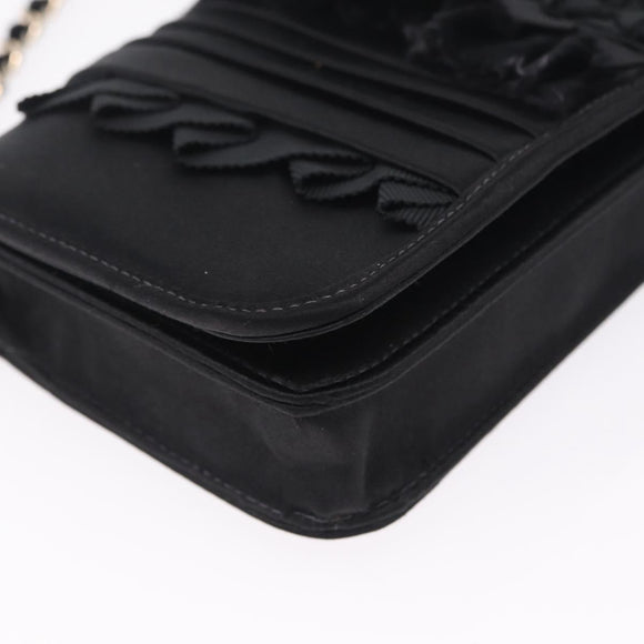 CHANEL Chain Shoulder Bag Satin Black Gold CC Auth 210649M