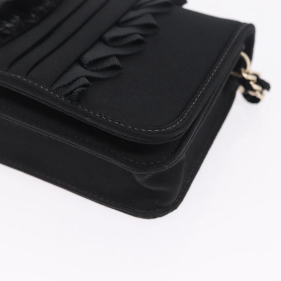 CHANEL Chain Shoulder Bag Satin Black Gold CC Auth 210649M