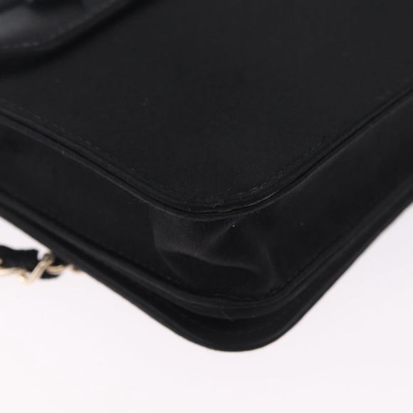 CHANEL Chain Shoulder Bag Satin Black Gold CC Auth 210649M