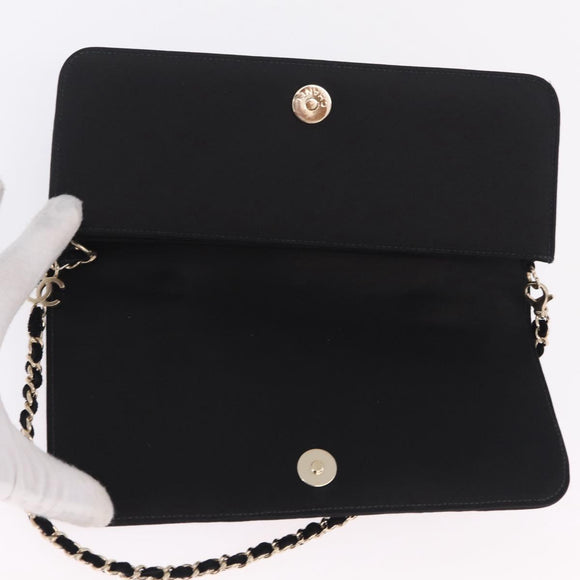 CHANEL Chain Shoulder Bag Satin Black Gold CC Auth 210649M
