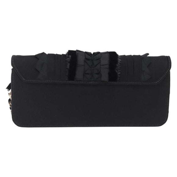 CHANEL Chain Shoulder Bag Satin Black Gold CC Auth 210649M