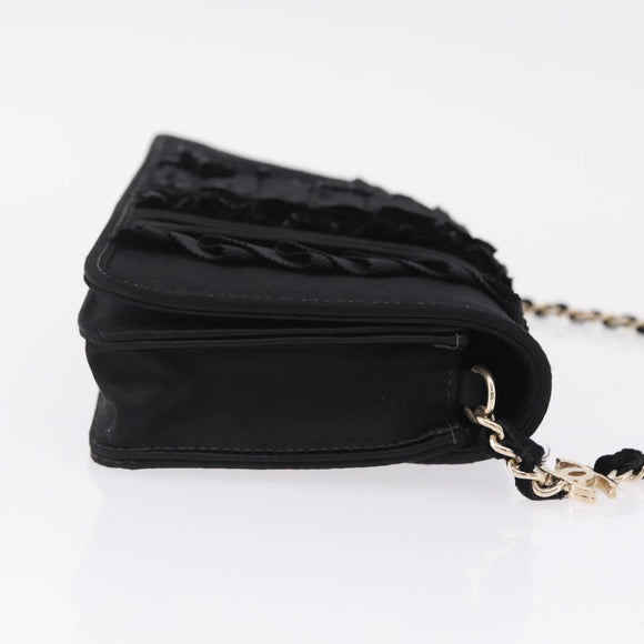 CHANEL Chain Shoulder Bag Satin Black Gold CC Auth 210649M