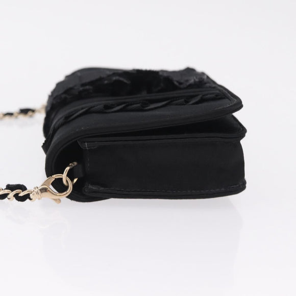 CHANEL Chain Shoulder Bag Satin Black Gold CC Auth 210649M