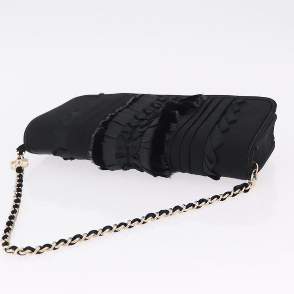 CHANEL Chain Shoulder Bag Satin Black Gold CC Auth 210649M