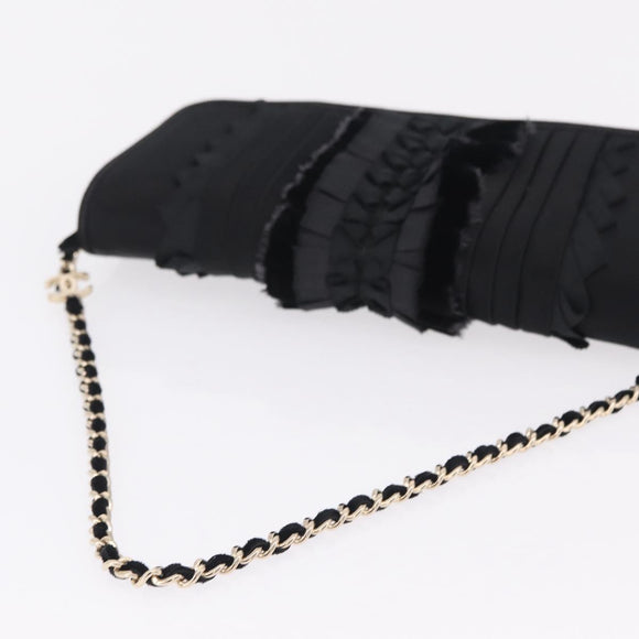 CHANEL Chain Shoulder Bag Satin Black Gold CC Auth 210649M