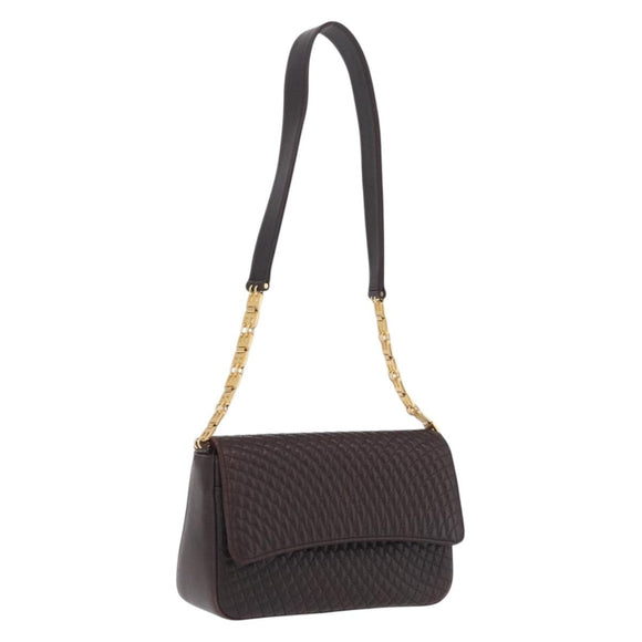 Bally Shoulder Bag Leather Brown Gold Auth 210650A