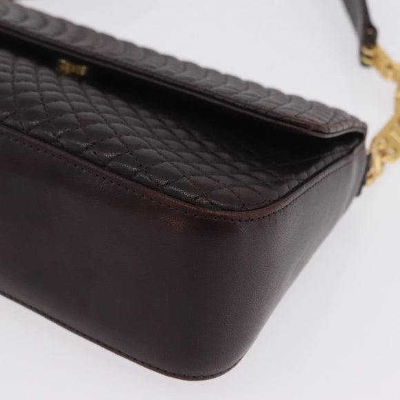 Bally Shoulder Bag Leather Brown Gold Auth 210650A