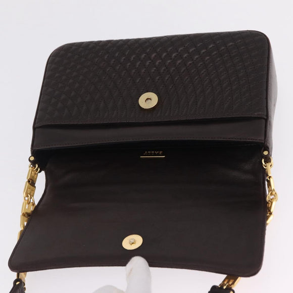 Bally Shoulder Bag Leather Brown Gold Auth 210650A