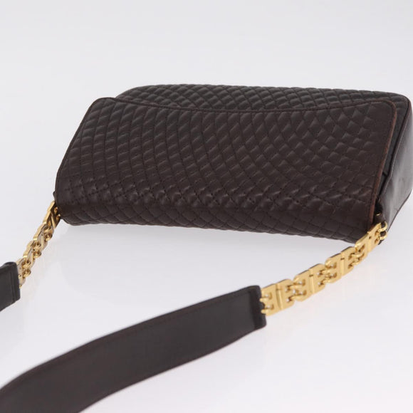 Bally Shoulder Bag Leather Brown Gold Auth 210650A