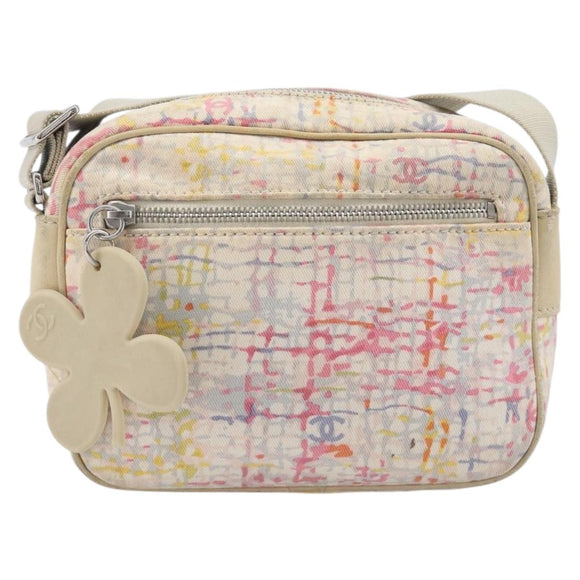 CHANEL Shoulder Bag Canvas Beige Silver CC Auth 210652A