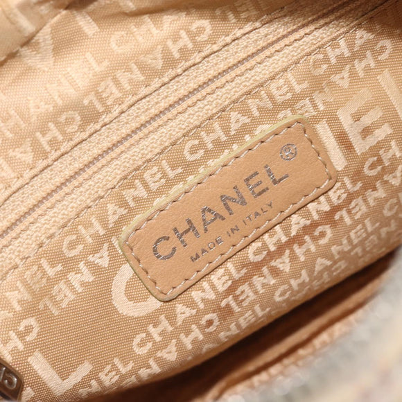 CHANEL Shoulder Bag Canvas Beige Silver CC Auth 210652A