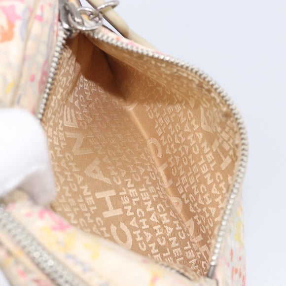 CHANEL Shoulder Bag Canvas Beige Silver CC Auth 210652A
