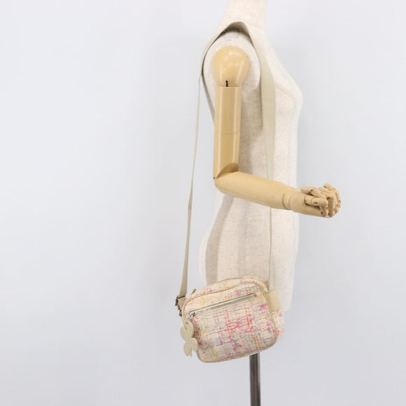 CHANEL Shoulder Bag Canvas Beige Silver CC Auth 210652A