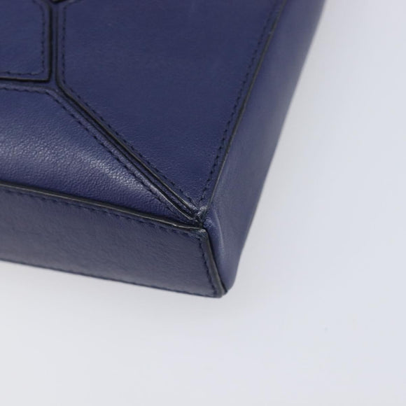 LOEWE Puzzle Pouch Shoulder Bag Leather Navy Silver Auth 210654V