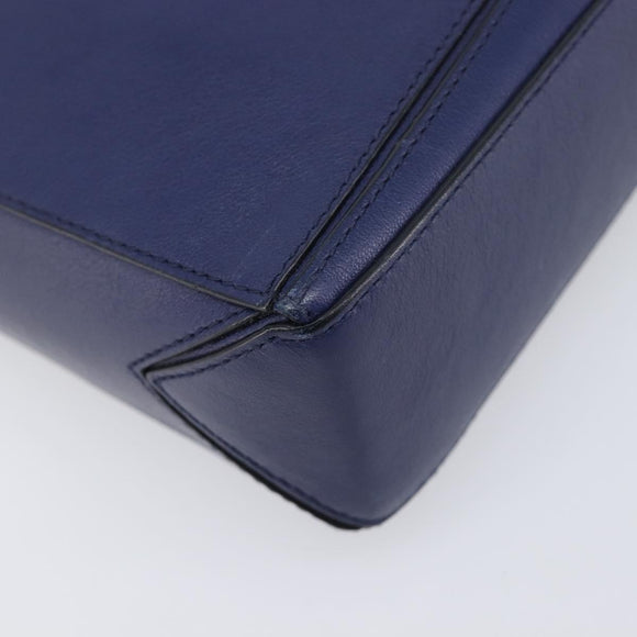 LOEWE Puzzle Pouch Shoulder Bag Leather Navy Silver Auth 210654V