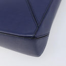 LOEWE Puzzle Pouch Shoulder Bag Leather Navy Silver Auth 210654V-14