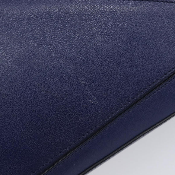 LOEWE Puzzle Pouch Shoulder Bag Leather Navy Silver Auth 210654V