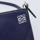 LOEWE Puzzle Pouch Shoulder Bag Leather Navy Silver Auth 210654V-17