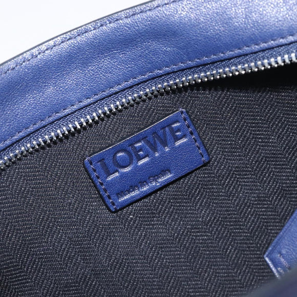 LOEWE Puzzle Pouch Shoulder Bag Leather Navy Silver Auth 210654V