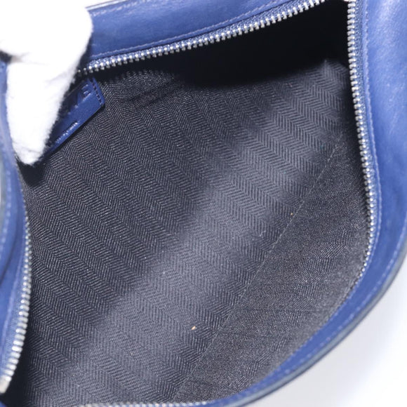 LOEWE Puzzle Pouch Shoulder Bag Leather Navy Silver Auth 210654V