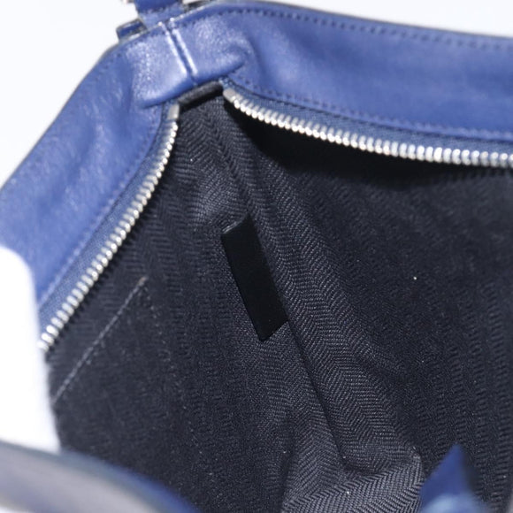 LOEWE Puzzle Pouch Shoulder Bag Leather Navy Silver Auth 210654V