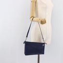 LOEWE Puzzle Pouch Shoulder Bag Leather Navy Silver Auth 210654V-25