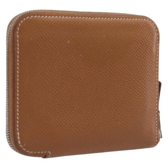 HERMES Azap Silk in Wallet Leather Brown Silver Auth 210655