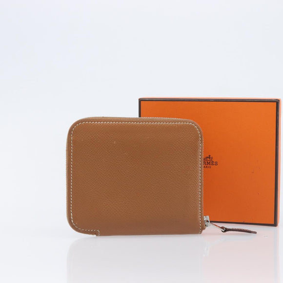 HERMES Azap Silk in Wallet Leather Brown Silver Auth 210655