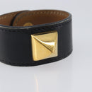 HERMES Medor Bracelet Leather Black Gold Auth 210660-6