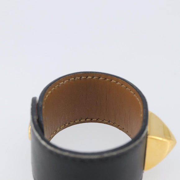 HERMES Medor Bracelet Leather Black Gold Auth 210660