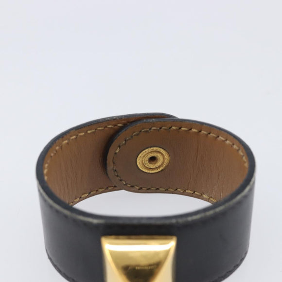 HERMES Medor Bracelet Leather Black Gold Auth 210660