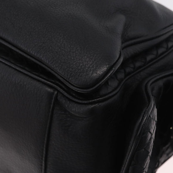 Bottega Veneta INTRECCIATO Hand Bag Leather Black 144413 Auth 210663V
