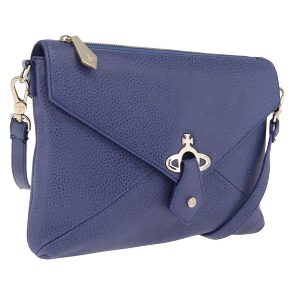 Vivienne Westwood Shoulder Bag Leather Blue Gold Auth 210665A