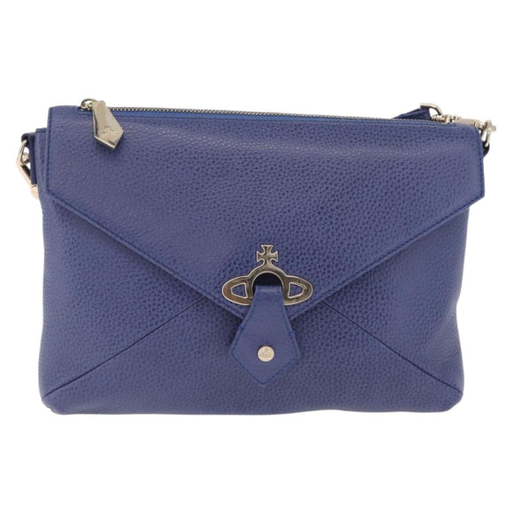 Vivienne Westwood Shoulder Bag Leather Blue Gold Auth 210665A