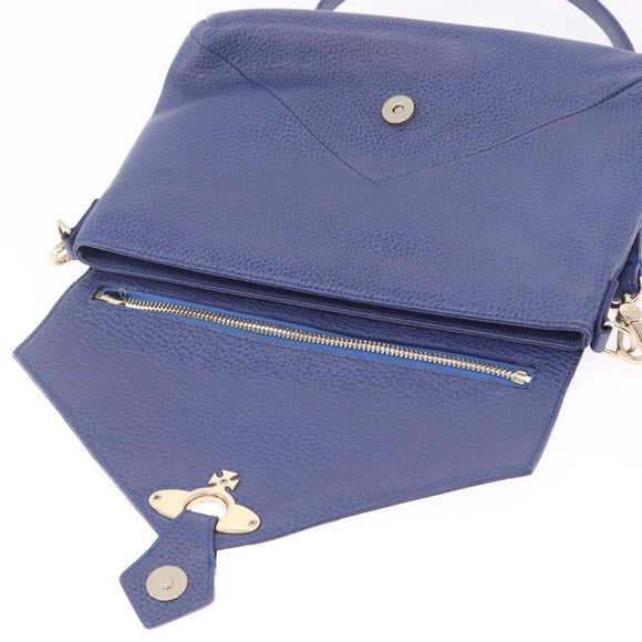 Vivienne Westwood Shoulder Bag Leather Blue Gold Auth 210665A