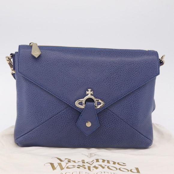 Vivienne Westwood Shoulder Bag Leather Blue Gold Auth 210665A