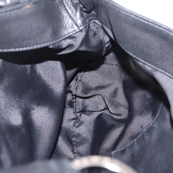 LOEWE Shoulder Bag Leather Black Silver Auth 210669A