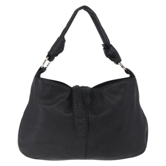 LOEWE Shoulder Bag Leather Black Silver Auth 210669A