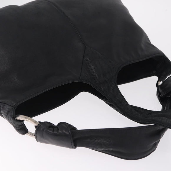 LOEWE Shoulder Bag Leather Black Silver Auth 210669A