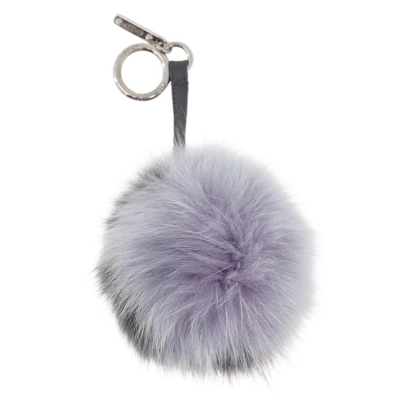 FENDI Bag Charm fur Gray Silver Auth 210671M