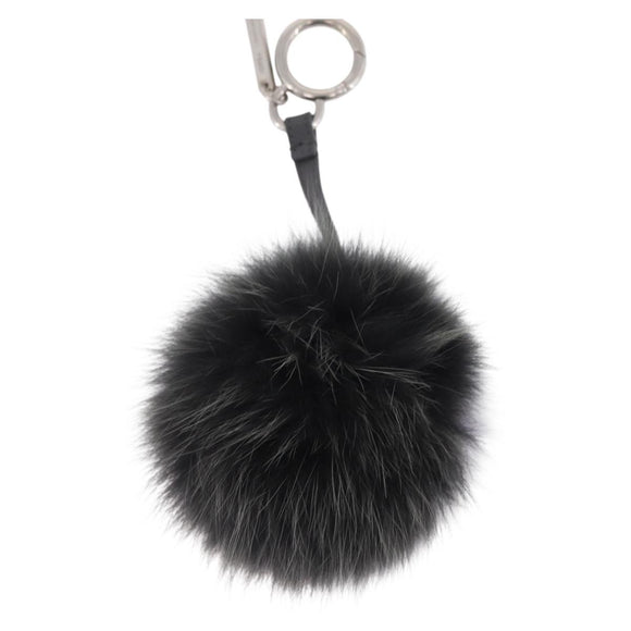 FENDI Bag Charm fur Gray Silver Auth 210671M