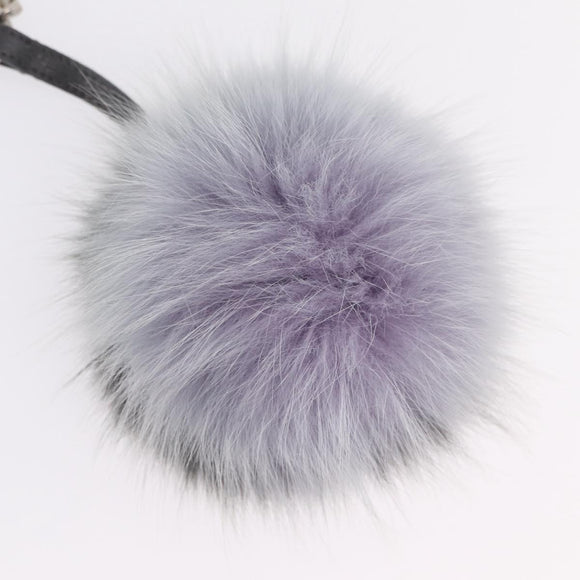 FENDI Bag Charm fur Gray Silver Auth 210671M