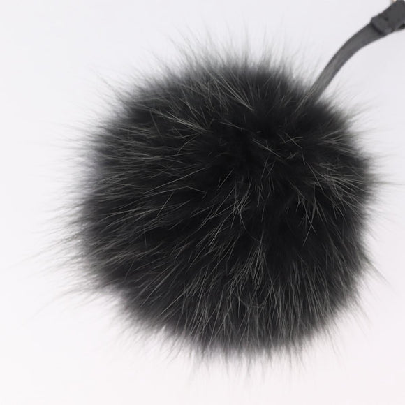 FENDI Bag Charm fur Gray Silver Auth 210671M