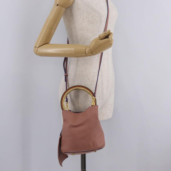 Marni Hand Bag Leather 2way Pink Gold Auth 210673A
