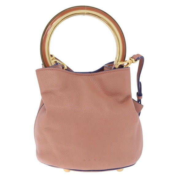 Marni Hand Bag Leather 2way Pink Gold Auth 210673A