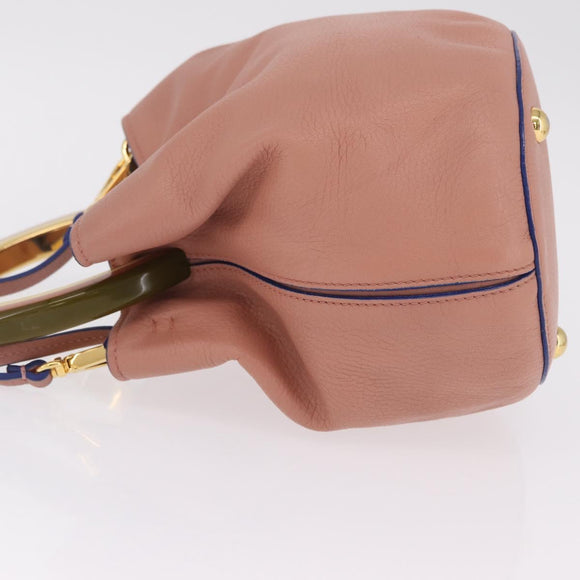 Marni Hand Bag Leather 2way Pink Gold Auth 210673A