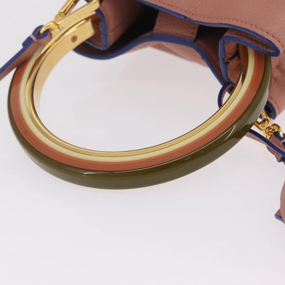 Marni Hand Bag Leather 2way Pink Gold Auth 210673A