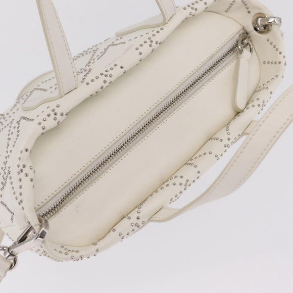 Jimmy Choo Sophia S Hand Bag Leather 2way White Silver Auth 210685A