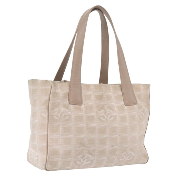 CHANEL New Travel Line Tote Bag Canvas Beige Gold CC Auth 210686A